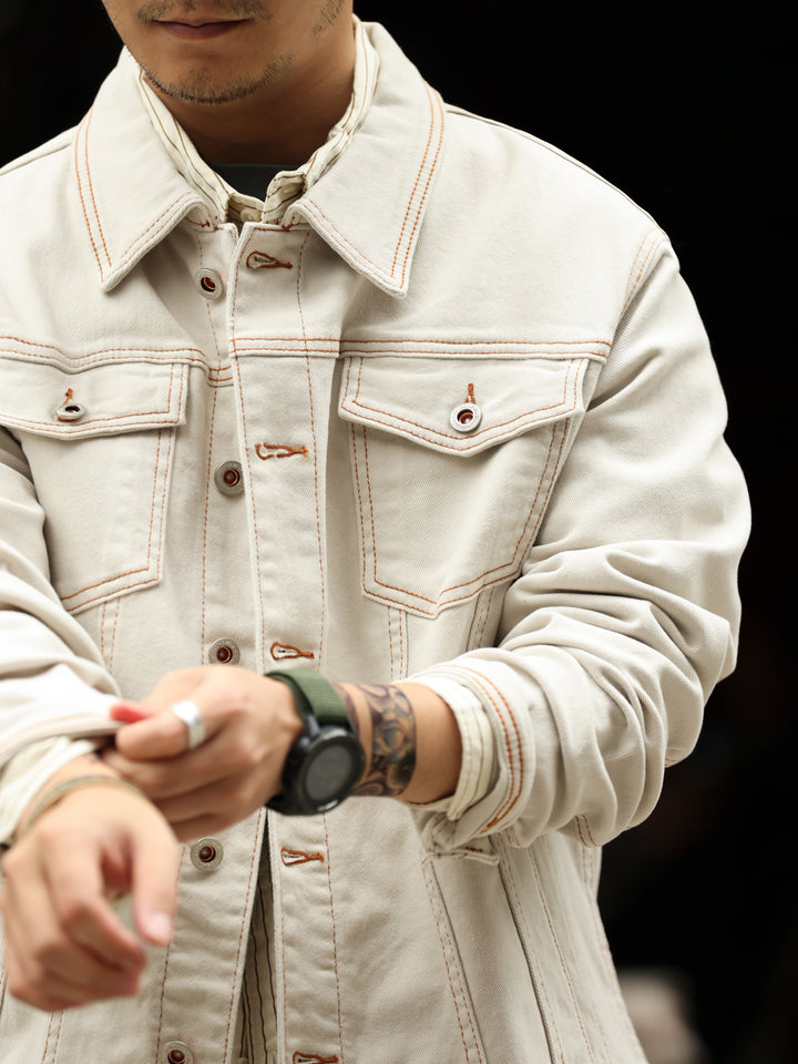 Kobe Canvas Denim Jacket - Cream Stitch