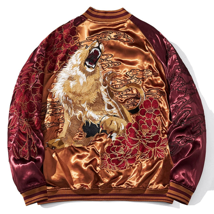 Raging Wolf Sukajan Souvenir Bomber Jacktet (Reversible)