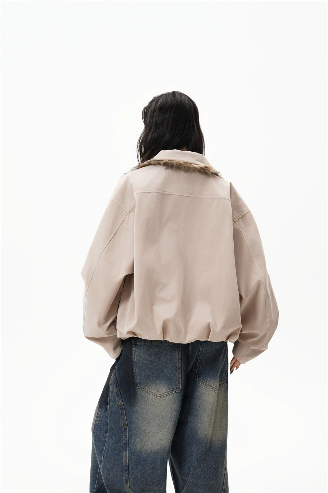 Marron Faux Suede Bomber Jacket