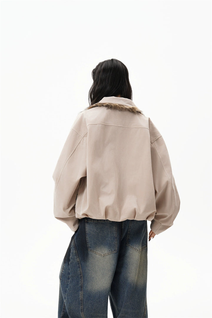 Marron Faux Suede Bomber Jacket