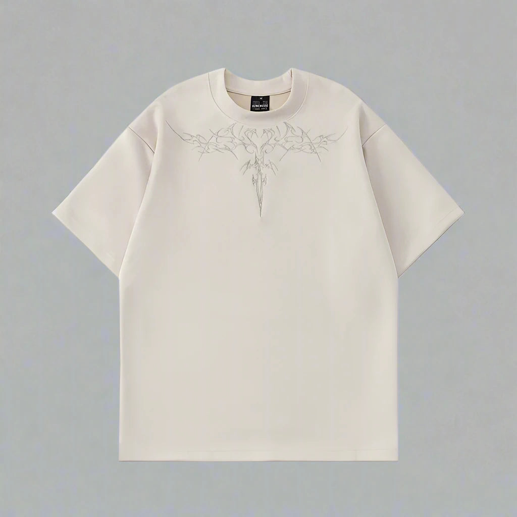 Suede Short-Sleeve Embroidered T-shirt