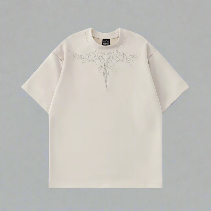 Suede Short-Sleeve Embroidered T-shirt