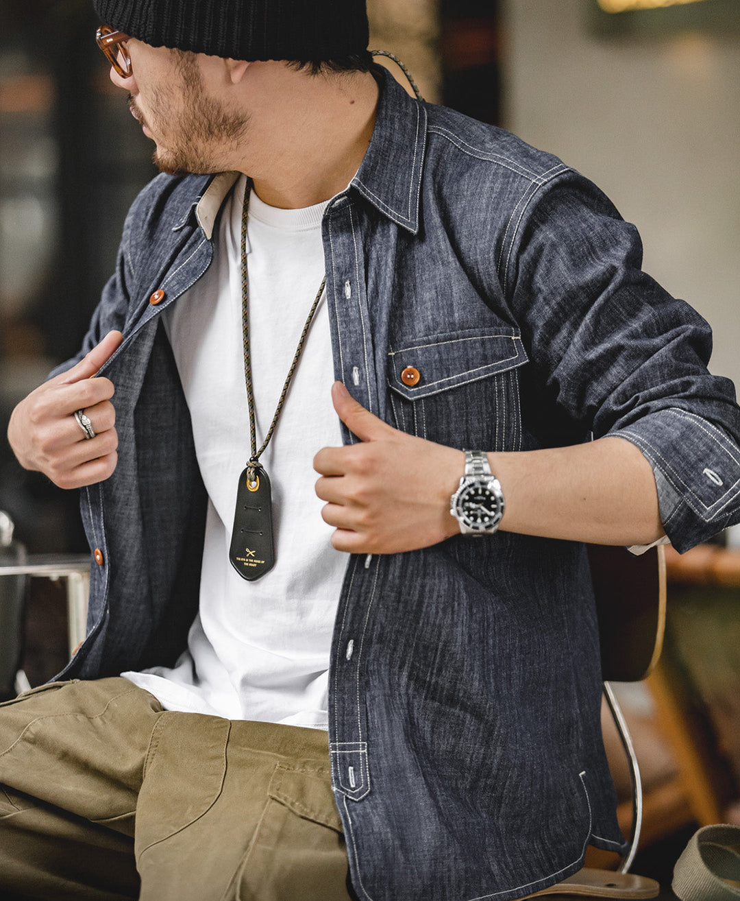 Kurogane Panel-Stitch Denim Shirt