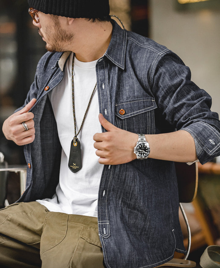 Kurogane Panel-Stitch Denim Shirt
