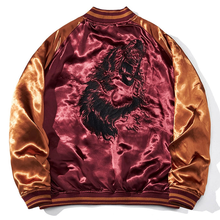 Raging Wolf Sukajan Souvenir Bomber Jacktet (Reversible)