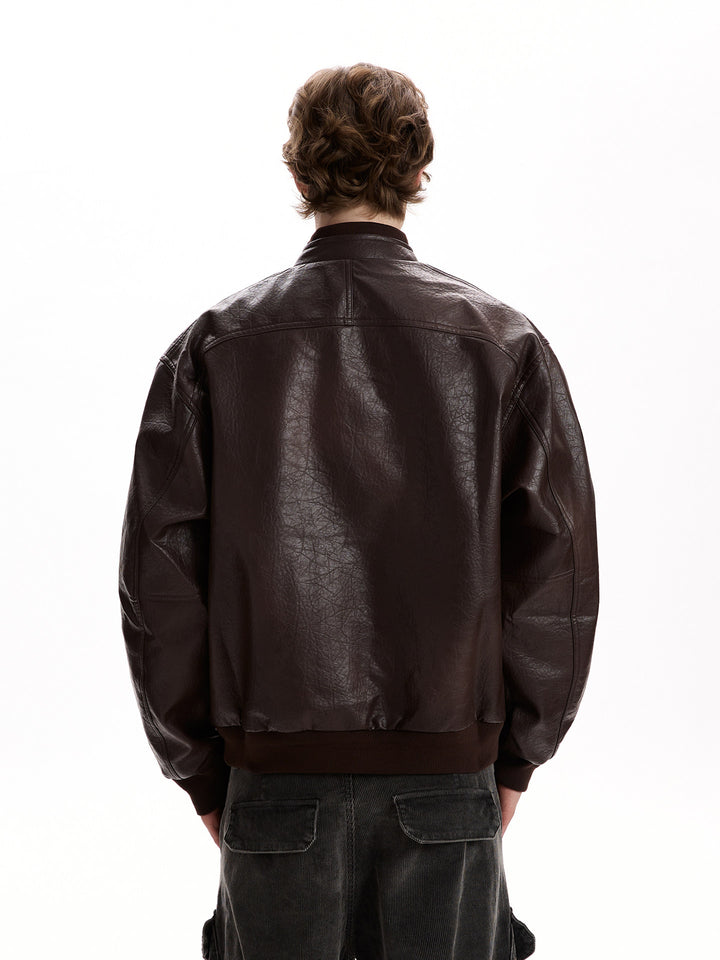 Kurose PU Leather Bomber Jacket