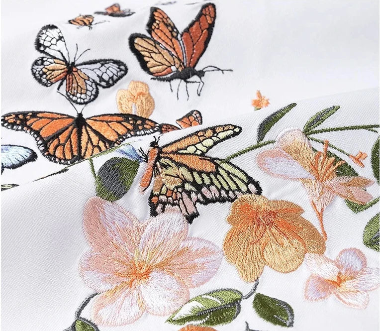 Embroidered Fluttering Blossoms Tee