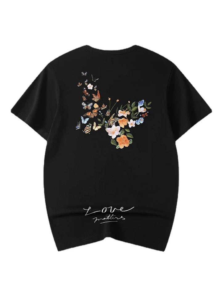 Embroidered Fluttering Blossoms Tee