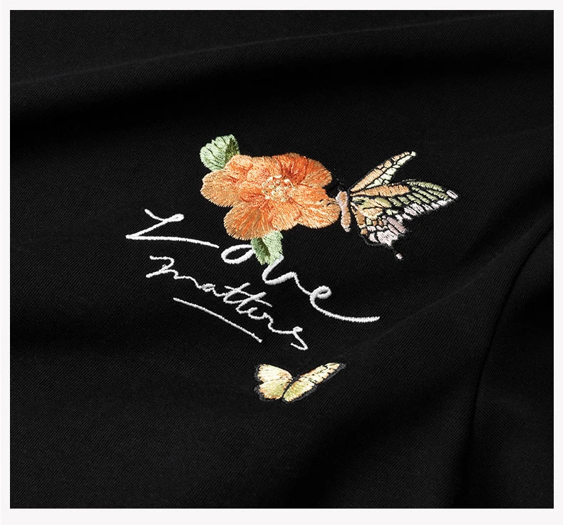 Embroidered Fluttering Blossoms Tee