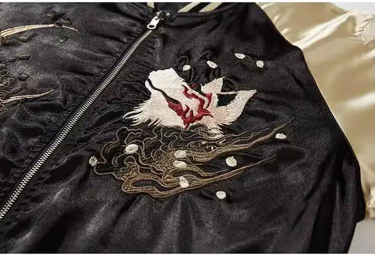 Kitsune 九尾の狐 Sukajan Souvenir Bomber Jacket (Blanc)