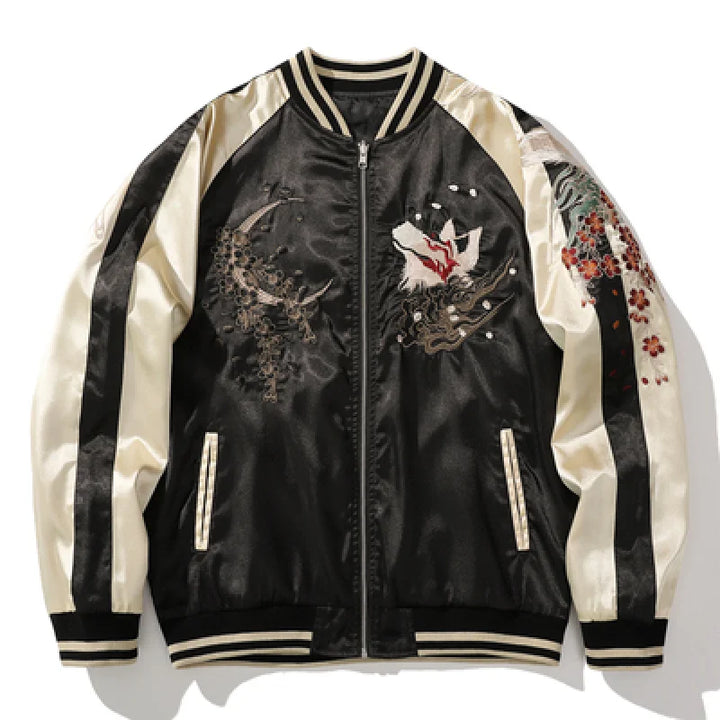 Kitsune 九尾の狐 Sukajan Souvenir Bomber Jacket (Blanc)