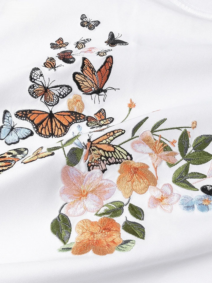 Embroidered Fluttering Blossoms Tee