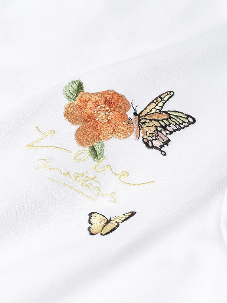 Embroidered Fluttering Blossoms Tee