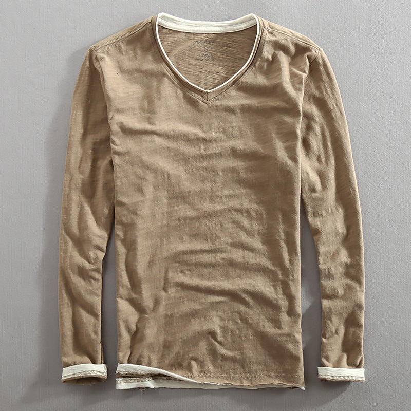 Tanso Washed V-Neck Long Sleeve Shirt