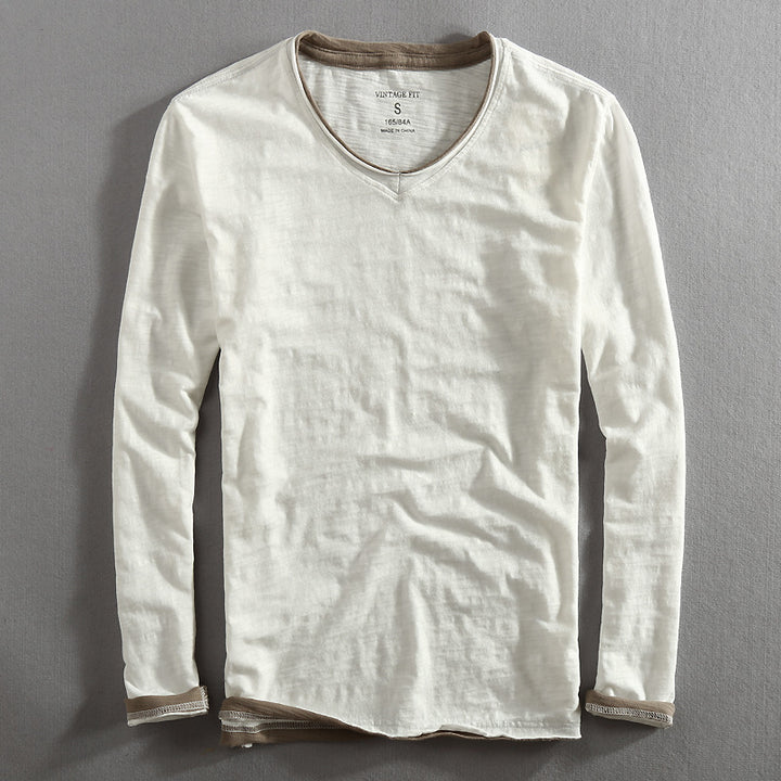 Tanso Washed V-Neck Long Sleeve Shirt
