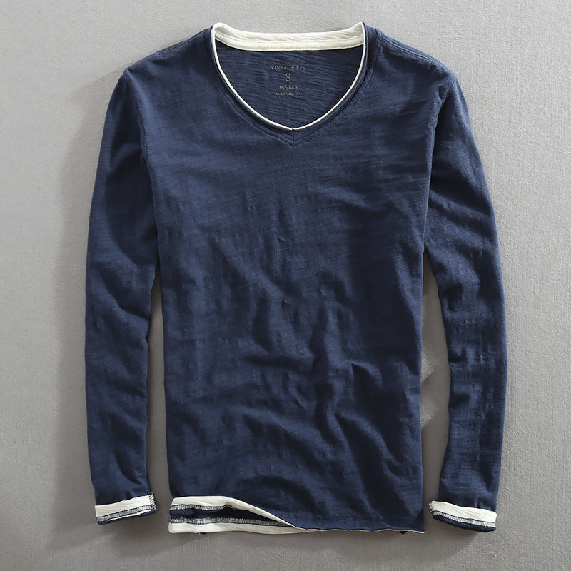 Tanso Washed V-Neck Long Sleeve Shirt