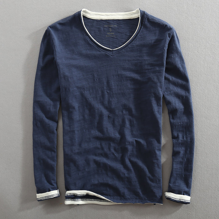 Tanso Washed V-Neck Long Sleeve Shirt