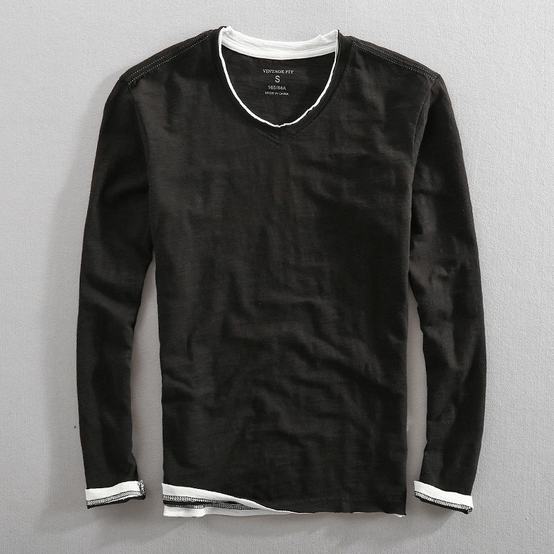Tanso Washed V-Neck Long Sleeve Shirt