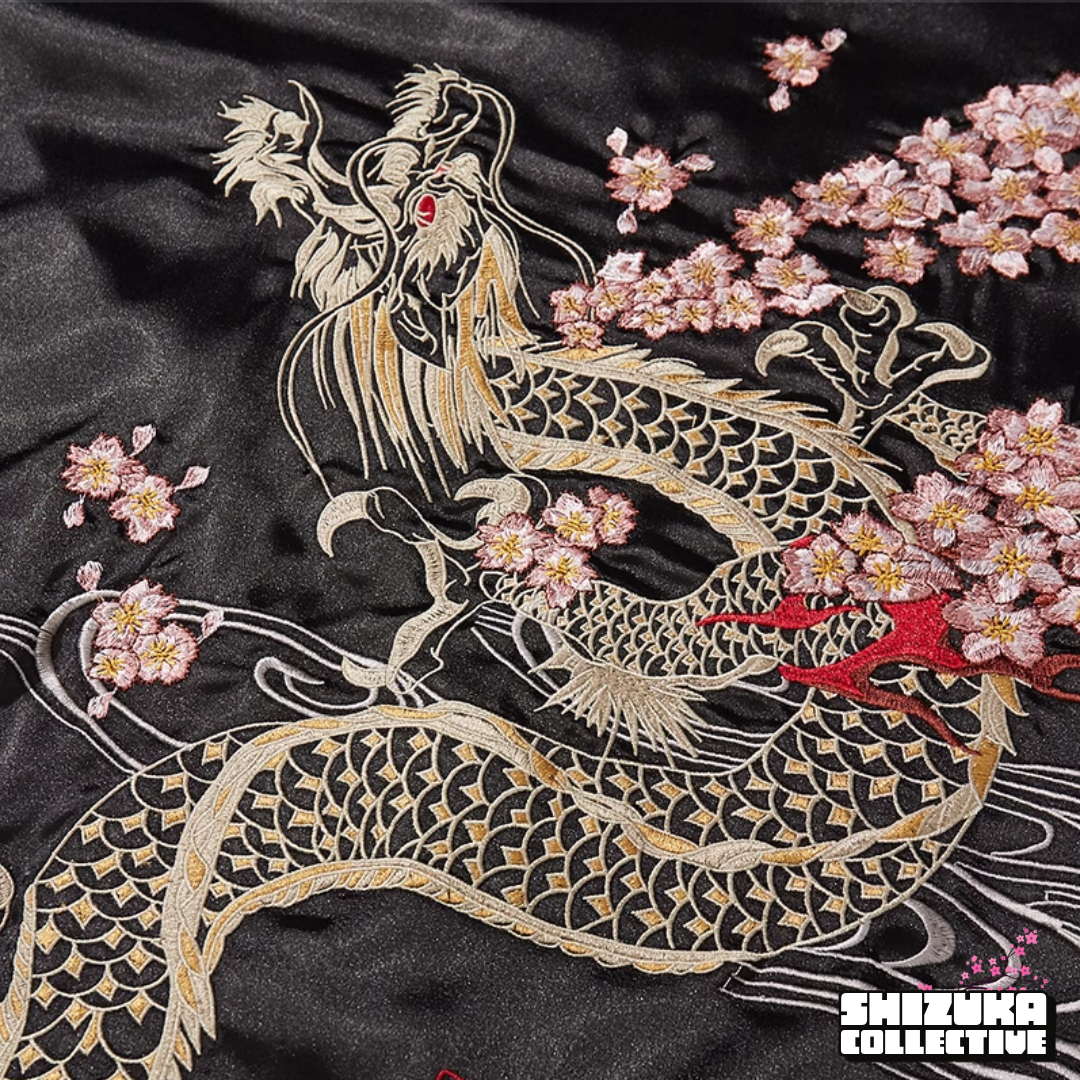 Cherry blossom Dragon Sukajan Souvenir Bomber Jacket (Reverisible Cherry blossom Dragon Sukajan Souvenir Bomber Jacket (Reverisible