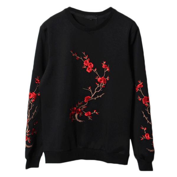 Crimson Blossom Embroidered Sweatshirt – Shizuka Collective