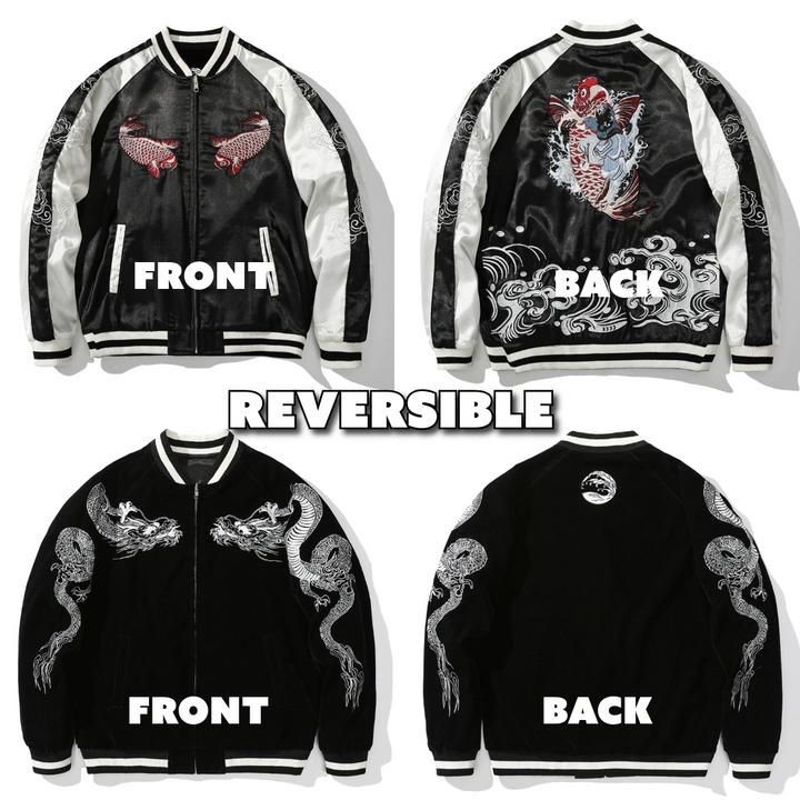 銭湯 Sento Carp Sukajan Souvenir Bomber Jacket (Reverisible)