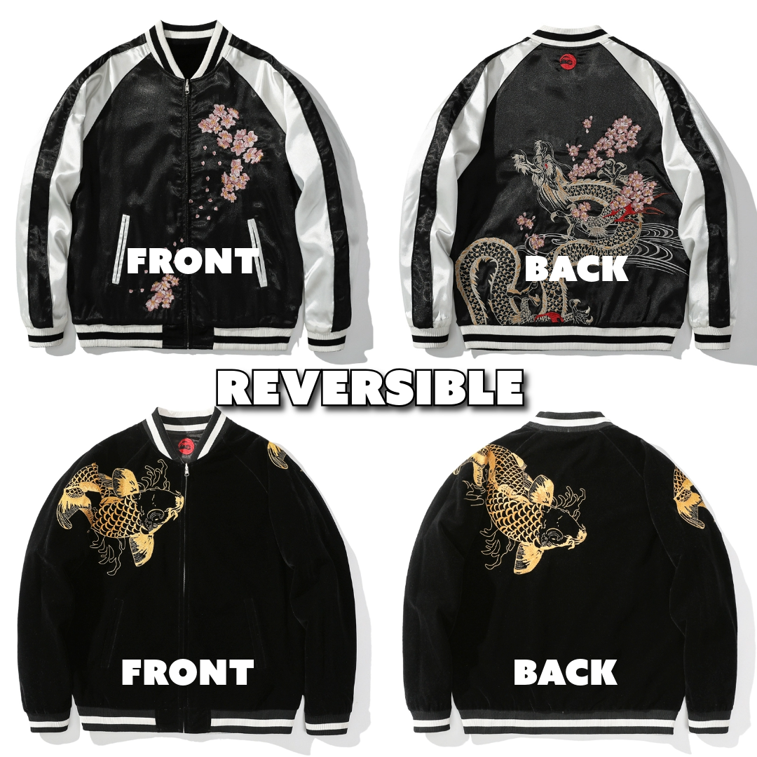 Cherry blossom Dragon Sukajan Souvenir Bomber Jacket (Reverisible)