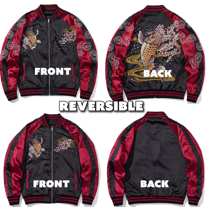 Sakura Koi Stream Sukajan Souvenir Bomber Jacket