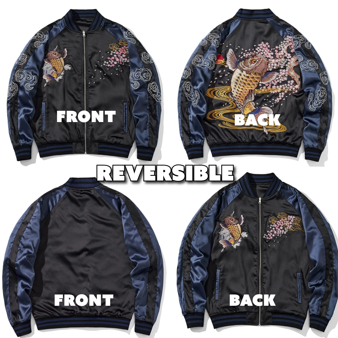 Sakura Koi Stream Sukajan Souvenir Bomber Jacket