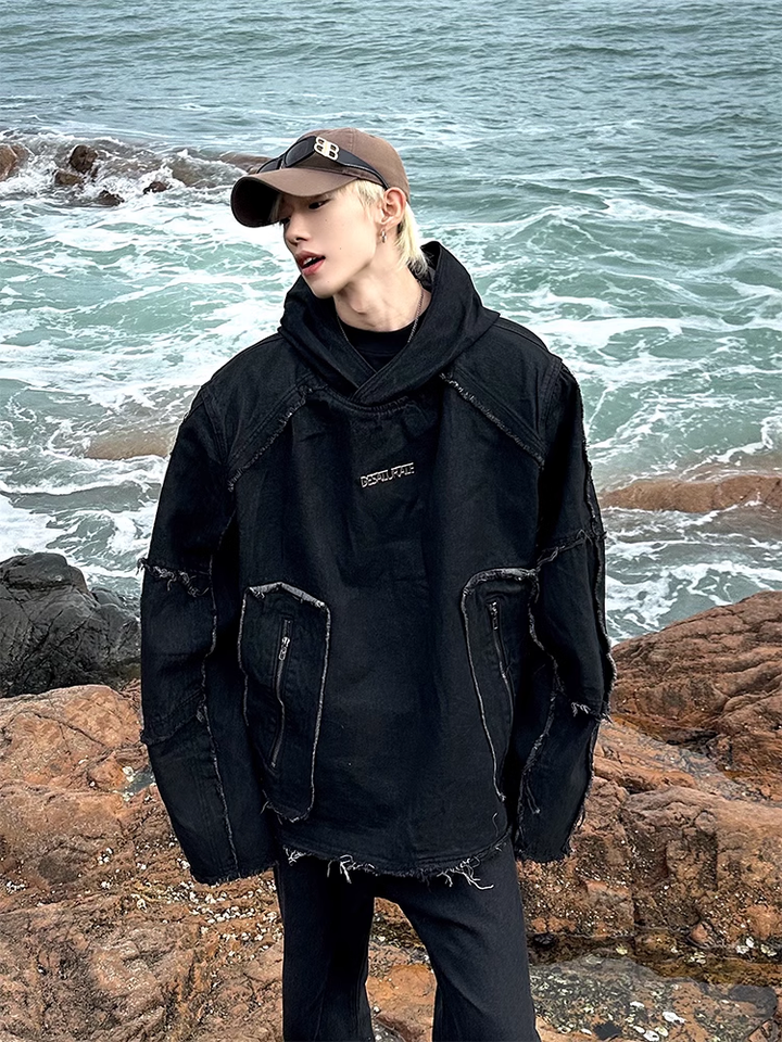 DESATURATE Patchwork Black Hoodie