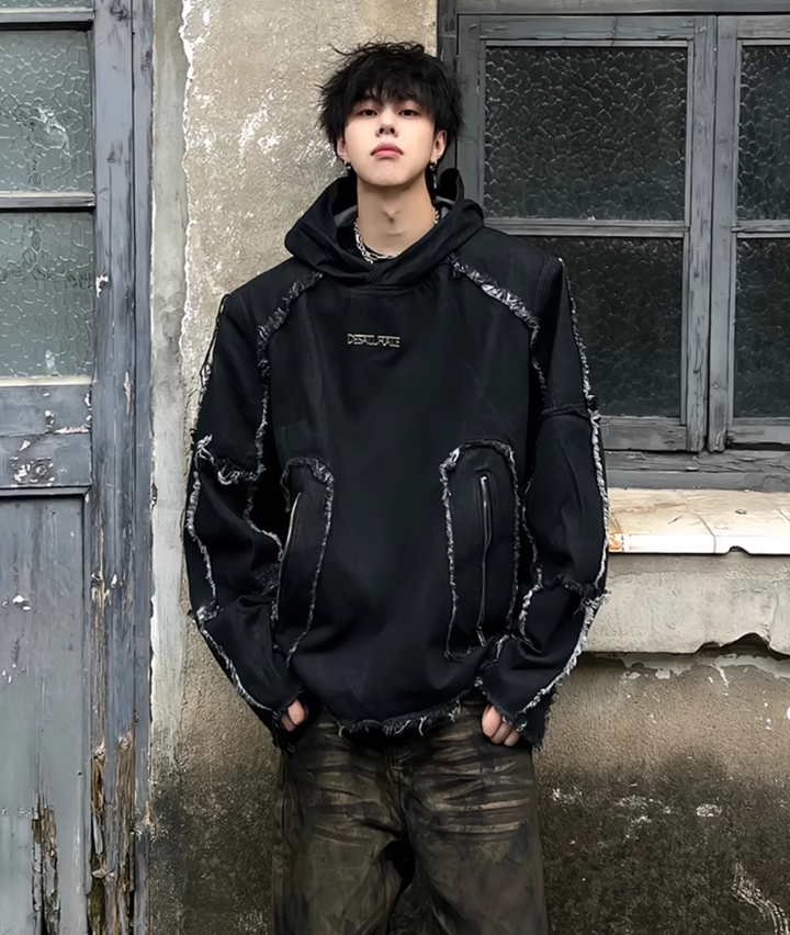 DESATURATE Patchwork Black Hoodie