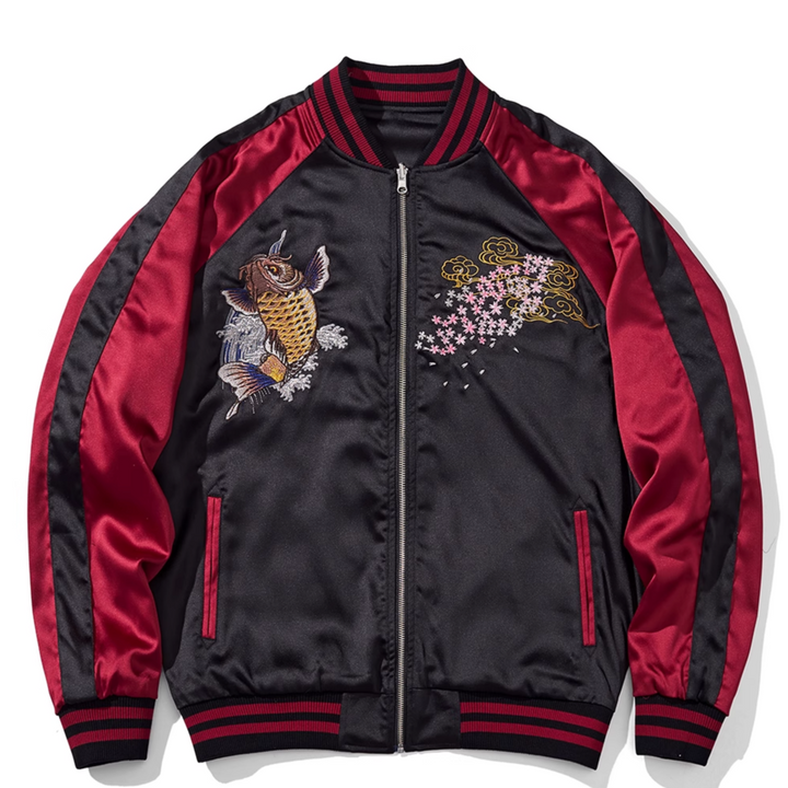 Sakura Koi Stream Sukajan Souvenir Bomber Jacket