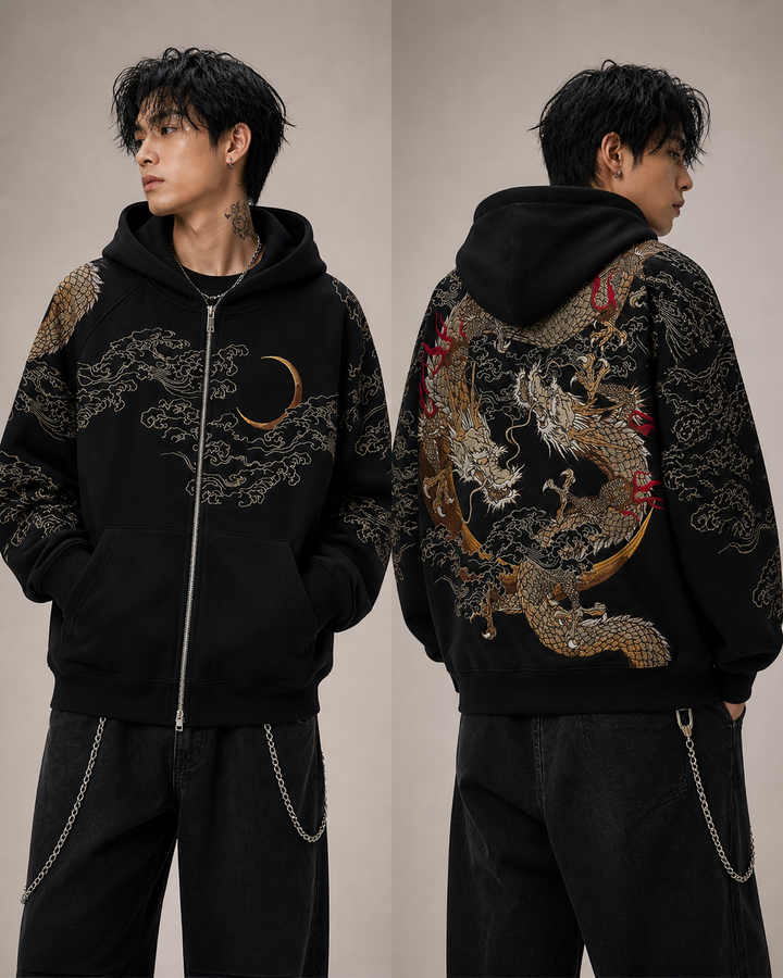 Ryūjin Dual Dragon Embroidered Hoodie